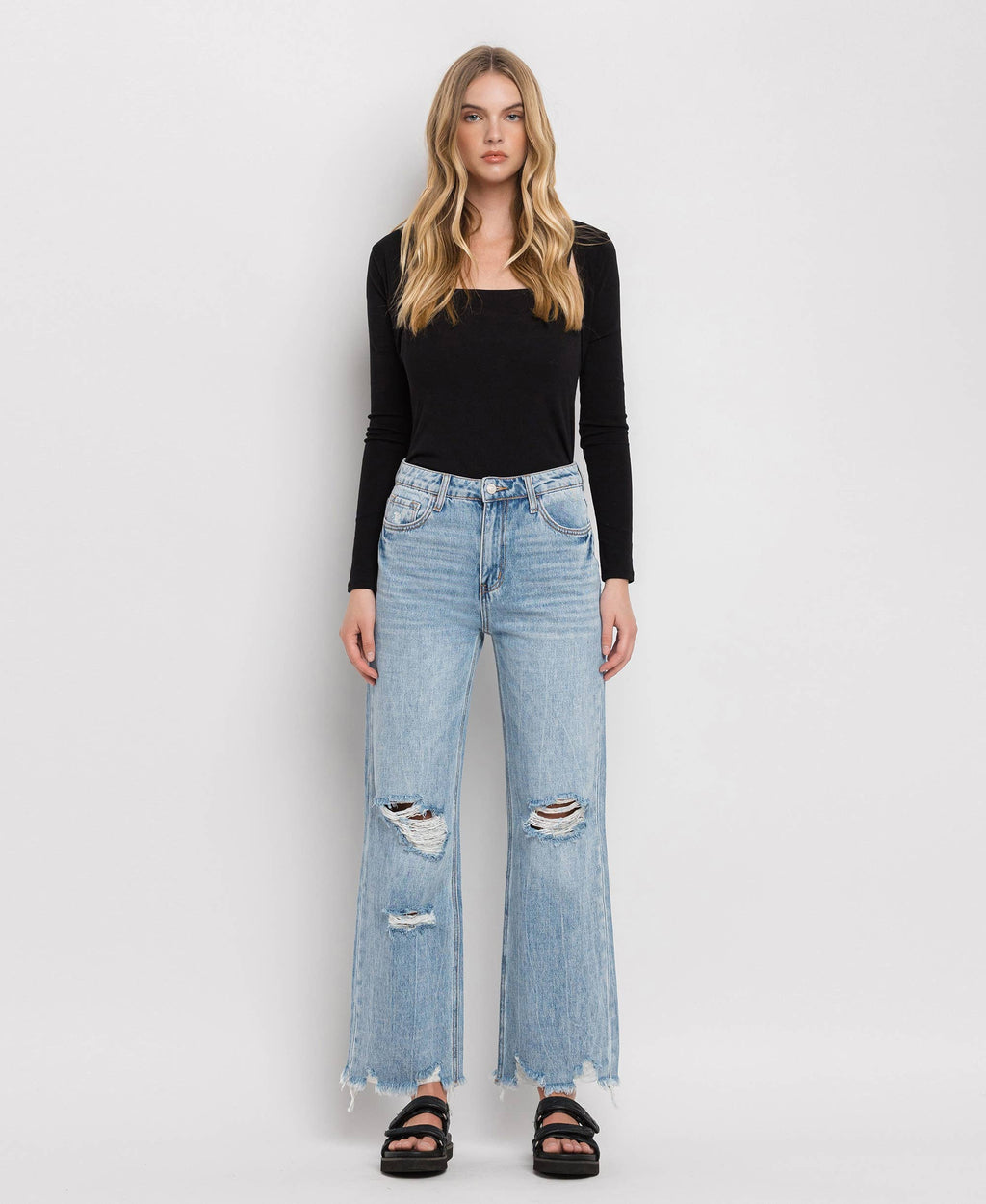 CRYSTAL 90'S VINTAGE SUPER HIGH RISE FLARE JEANS