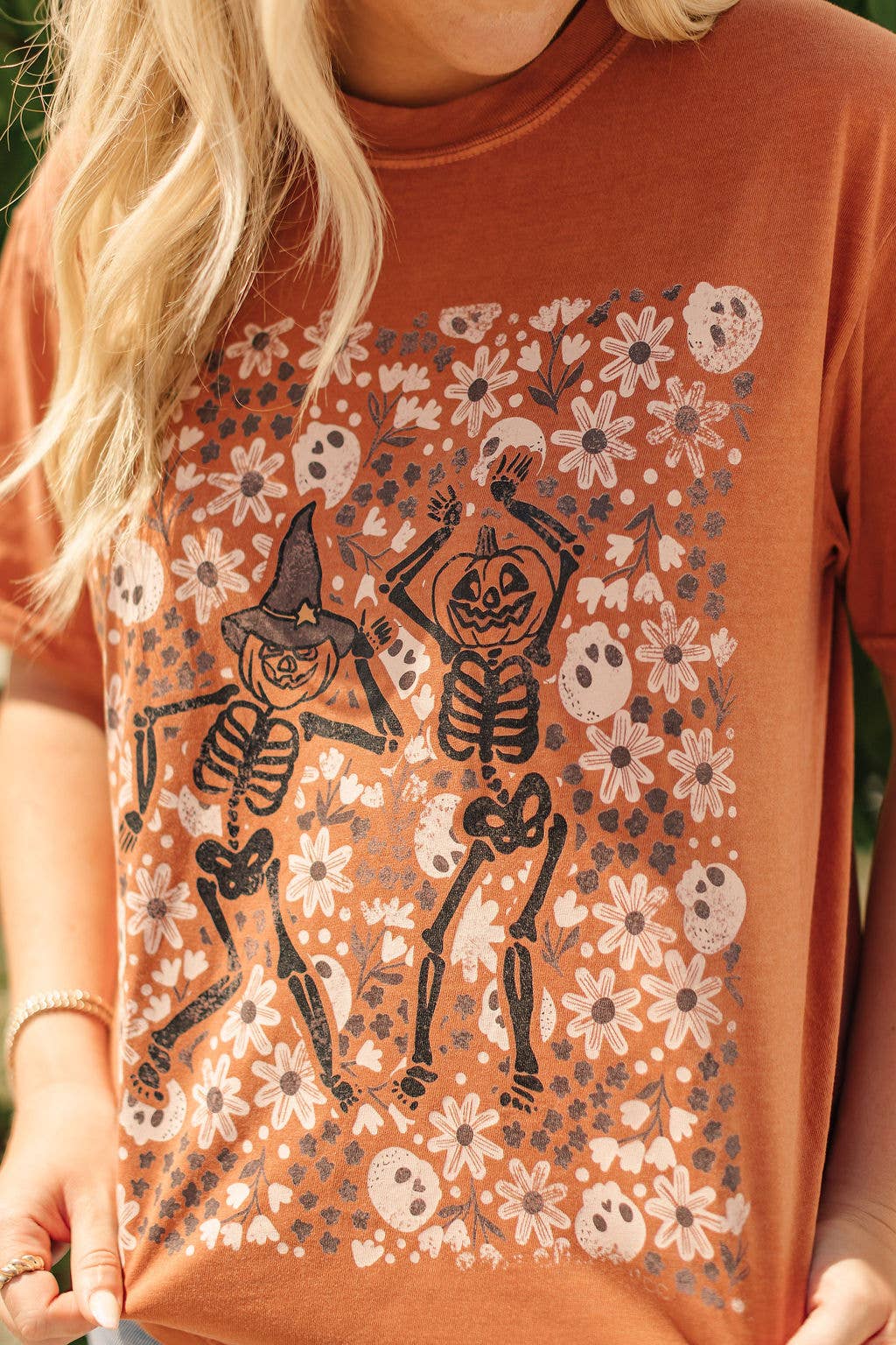 Floral Skeleton Pumpkins Graphic Tee