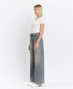 HIGH RISE ELASTIC TIE WAISTBAND BAGGY WIDE JEANS