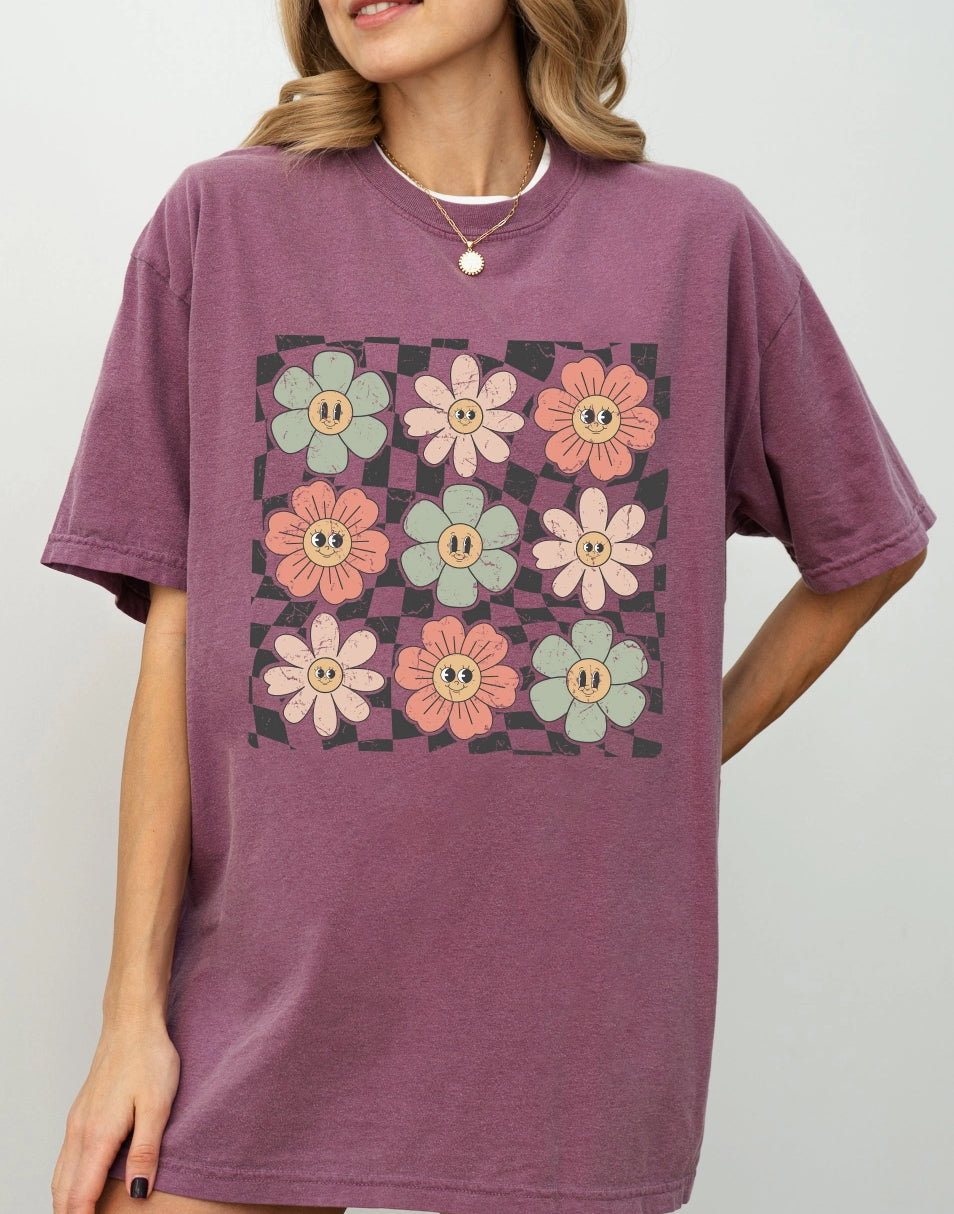 Retro Flowers Tee- Purple