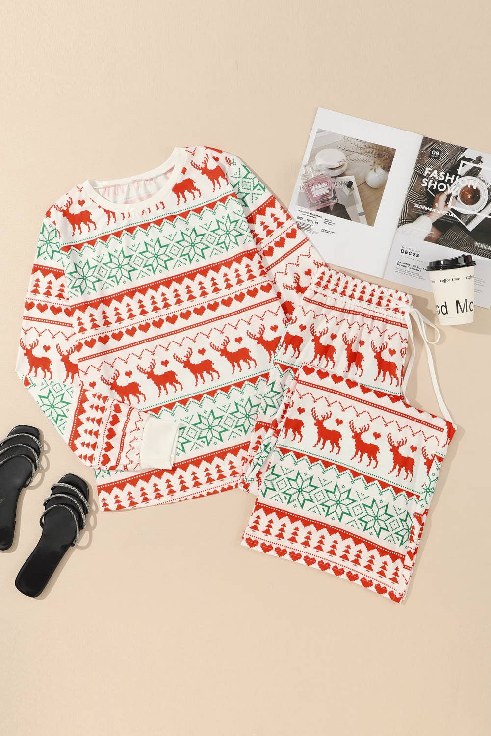 Christmas Print Pullover and Pants Lounge Set