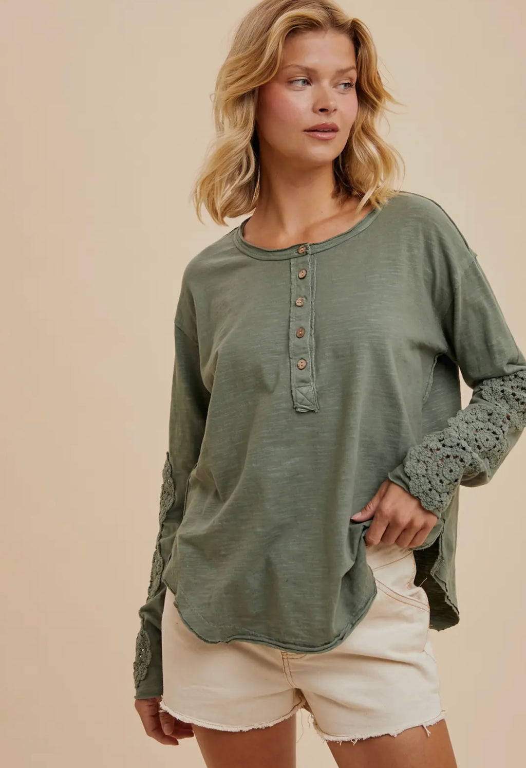 Crochet Henley - Sage