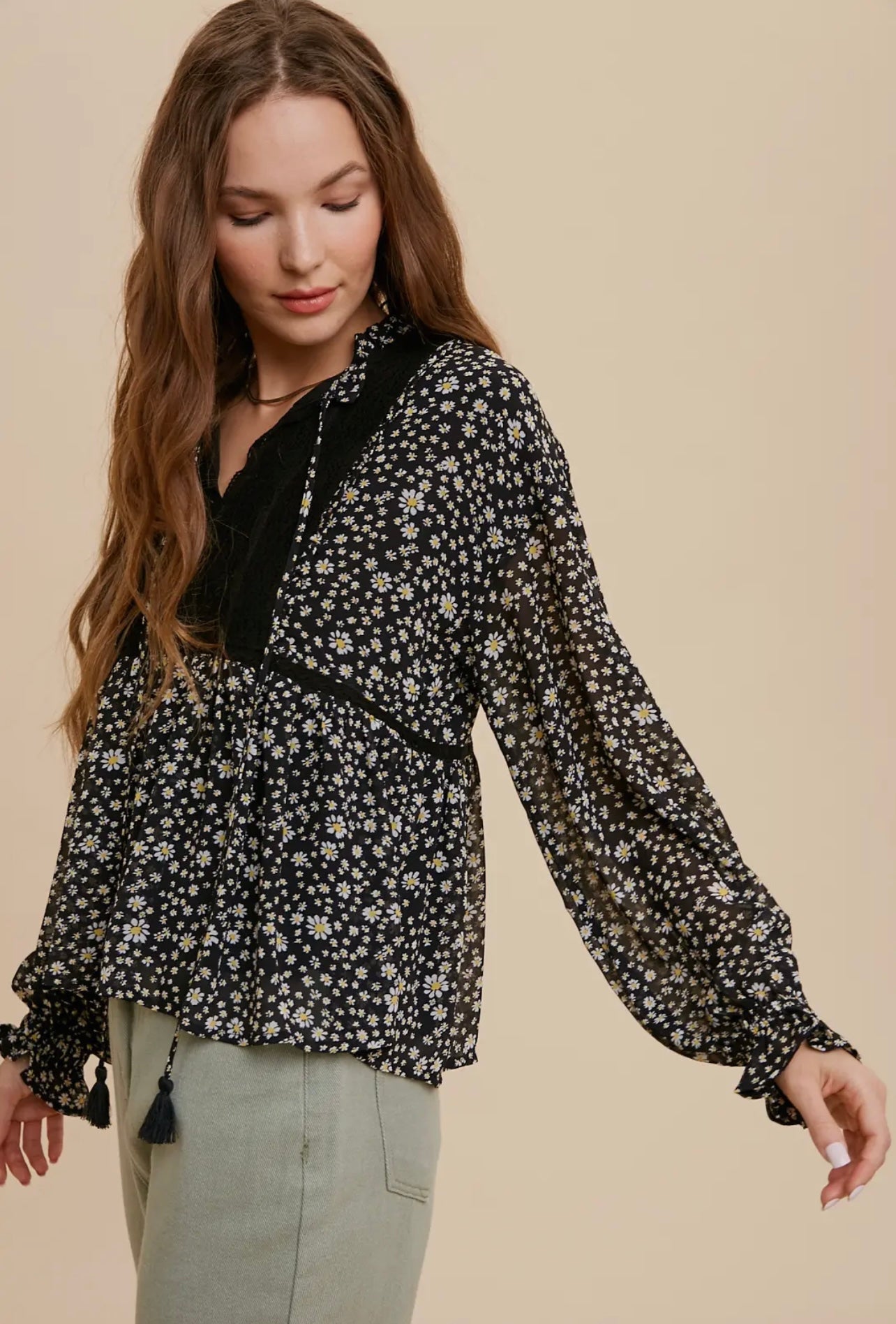 Ditsy Floral Blouse - Black