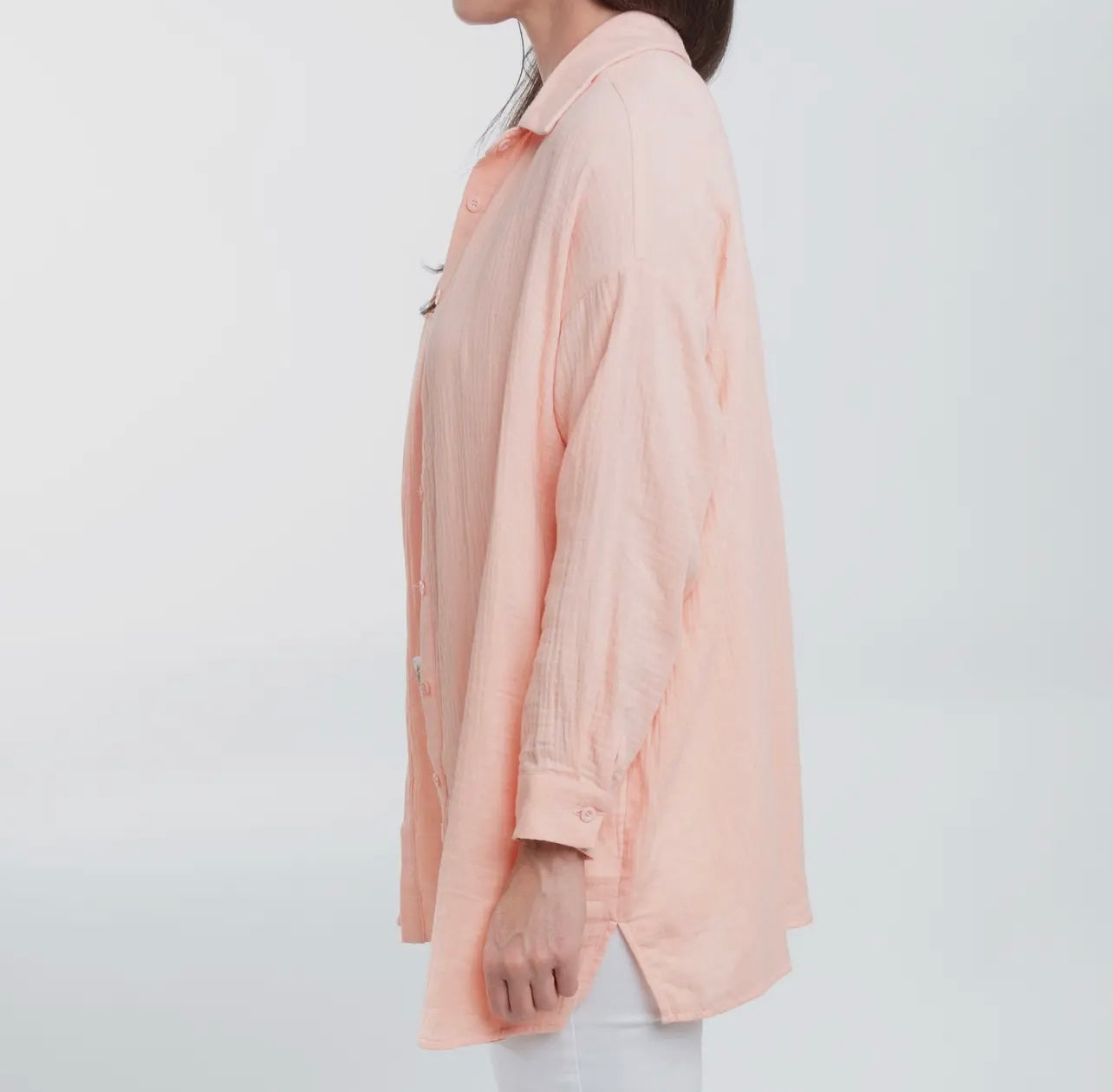 Aaliyah Gauze Button Up - Peach