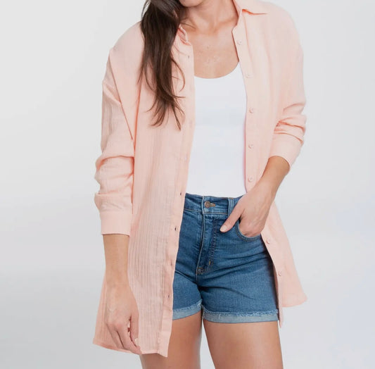 Aaliyah Gauze Button Up - Peach
