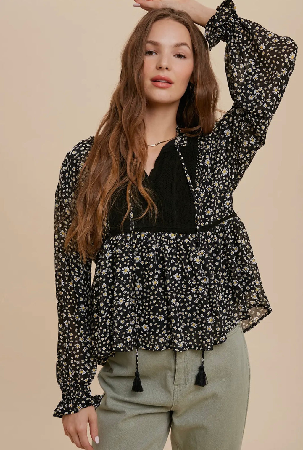 Ditsy Floral Blouse - Black