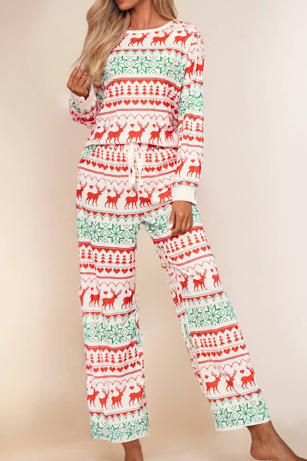 Christmas Print Pullover and Pants Lounge Set