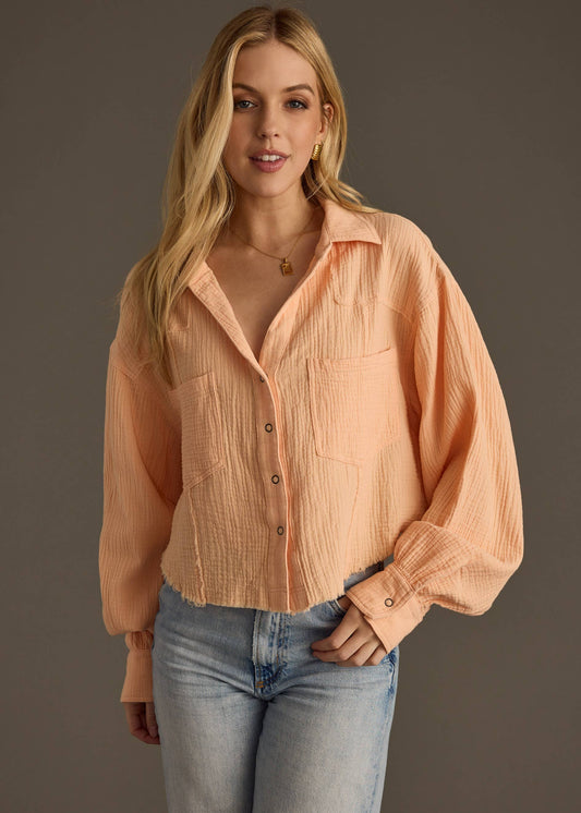 Light Orange Gauze Button Up